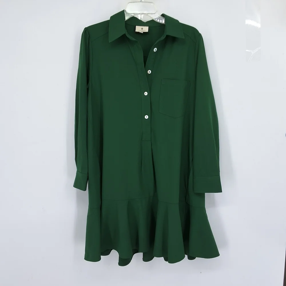 Tuckernuck Medium Green Ruffle Hem Shirt Dress - Picture 2 of 8